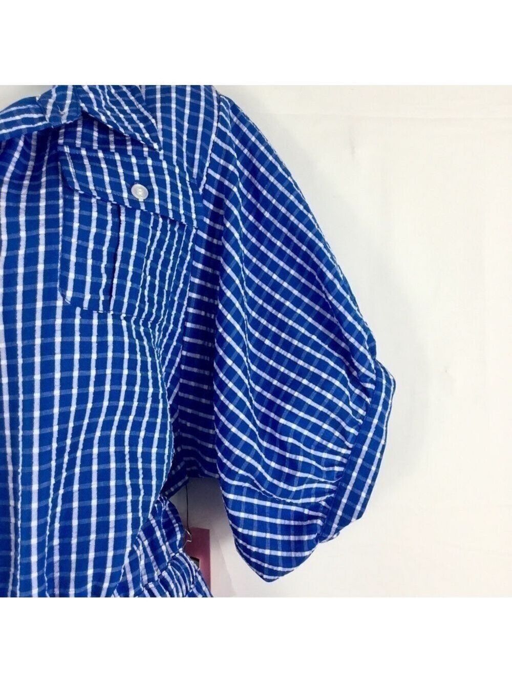 LDT Chris Button Down Collar Short Sleeve Seersucker Blouson Shirt Dress - Picture 8 of 12